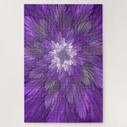 Psychedelic Purple Flower Abstract Fractal Art Jigsaw Puzzle