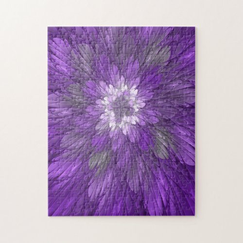 Psychedelic Purple Flower Abstract Fractal Art Jigsaw Puzzle