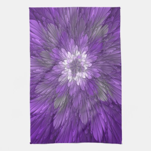 Psychedelic Purple Flower Abstract Fractal Art Kitchen Towel