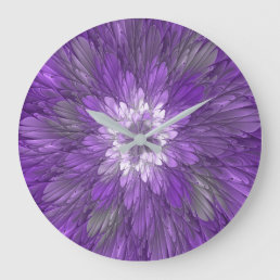 Psychedelic Purple Flower Abstract Fractal Art Large Clock