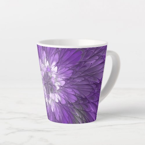 Psychedelic Purple Flower Abstract Fractal Art Latte Mug