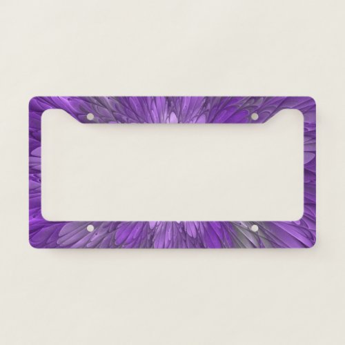 Psychedelic Purple Flower Abstract Fractal Art License Plate Frame