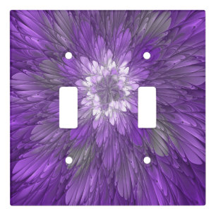 Psychedelic Purple Flower Abstract Fractal Art Light Switch Cover