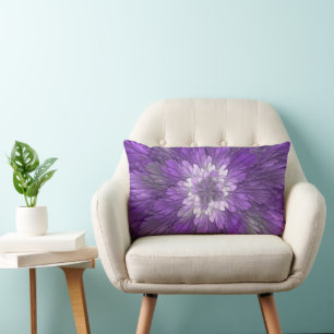 Psychedelic Purple Flower Abstract Fractal Art Lumbar Pillow