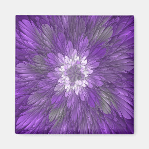 Psychedelic Purple Flower Abstract Fractal Art Magnet
