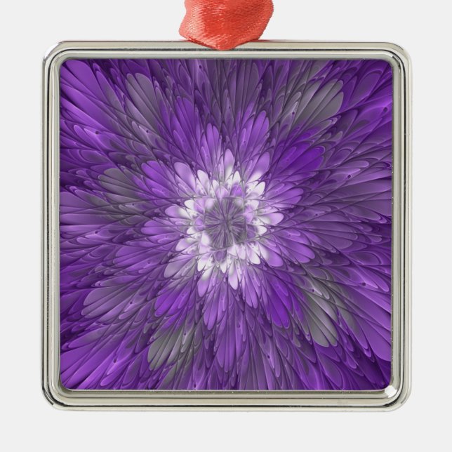 Psychedelic Purple Flower Abstract Fractal Art Metal Ornament (Front)