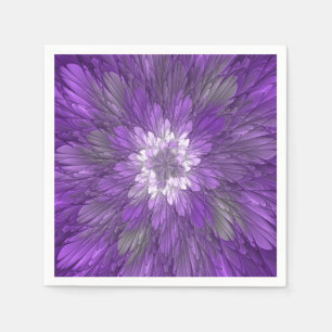 Psychedelic Purple Flower Abstract Fractal Art Napkins