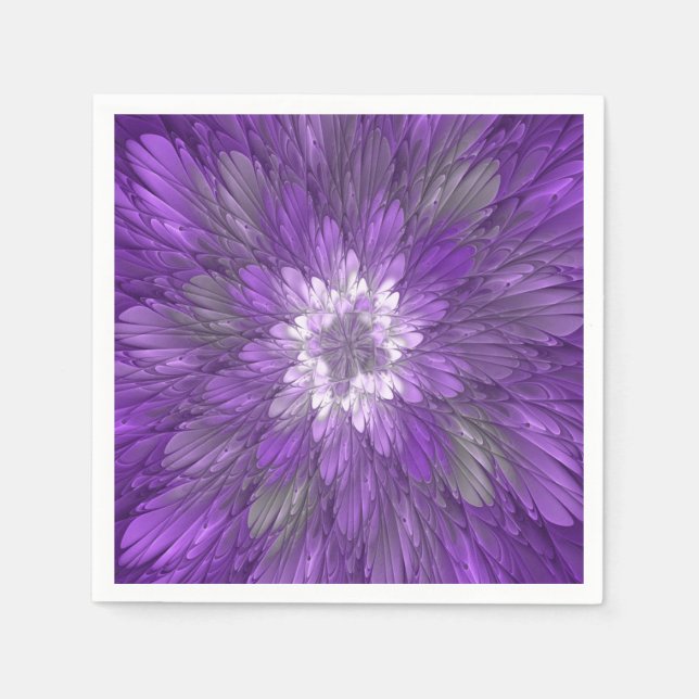 Psychedelic Purple Flower Abstract Fractal Art Napkins (Front)