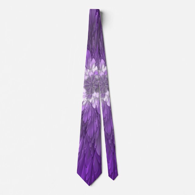 Psychedelic Purple Flower Abstract Fractal Art Neck Tie (Front)