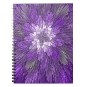 Psychedelic Purple Flower Abstract Fractal Art Notebook