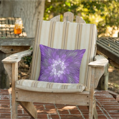 Psychedelic Purple Flower Abstract Fractal Art Outdoor Pillow