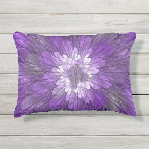 Psychedelic Purple Flower Abstract Fractal Art Outdoor Pillow