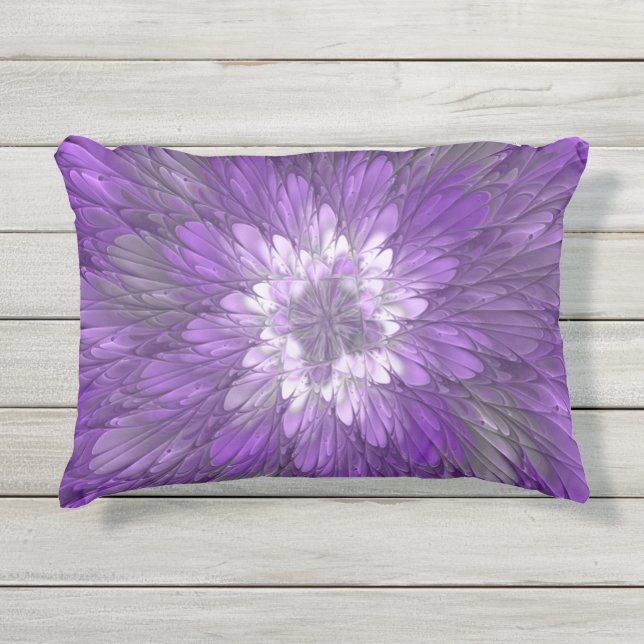 Psychedelic Purple Flower Abstract Fractal Art Outdoor Pillow (Front)