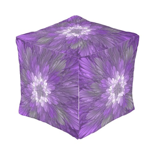 Psychedelic Purple Flower Abstract Fractal Art Outdoor Pouf