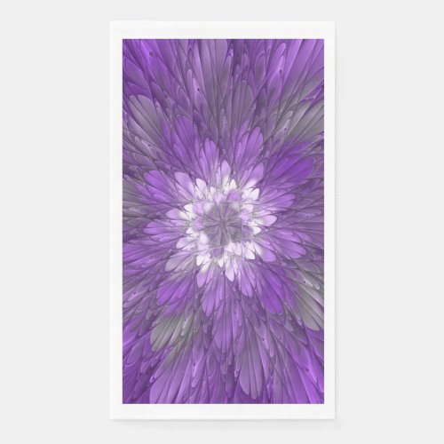 Psychedelic Purple Flower Abstract Fractal Art Paper Guest Towels