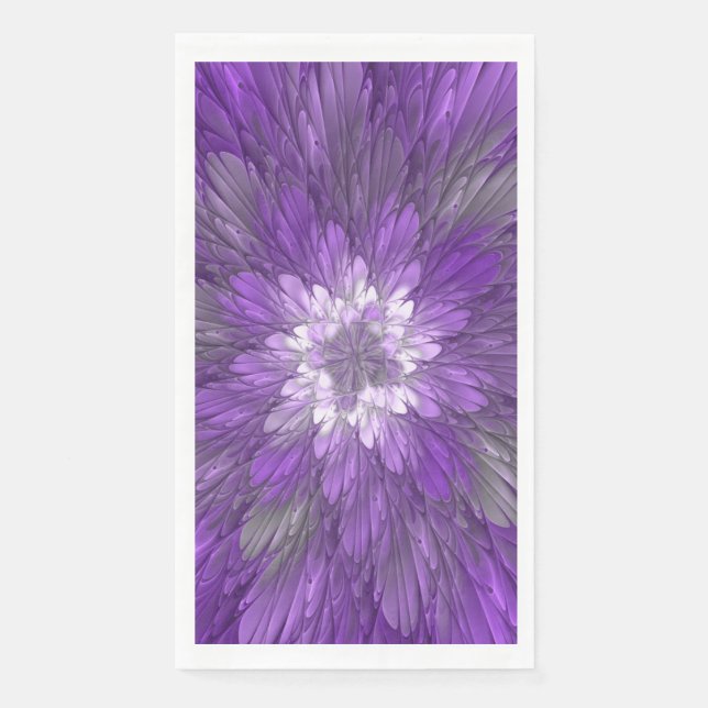 Psychedelic Purple Flower Abstract Fractal Art Paper Guest Towels (Front)