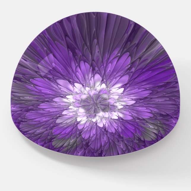 Psychedelic Purple Flower Abstract Fractal Art Paperweight (Angled)