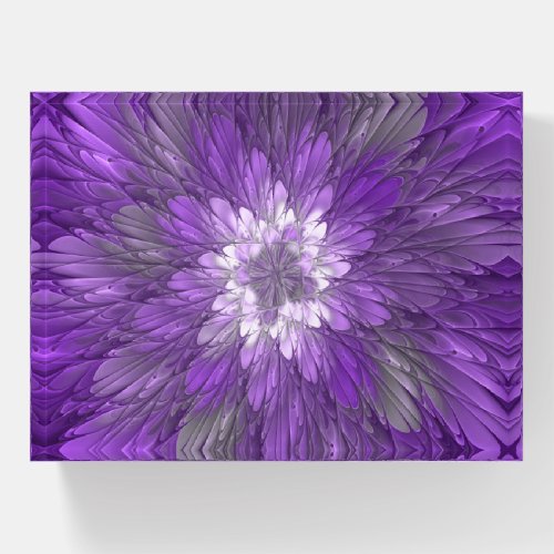 Psychedelic Purple Flower Abstract Fractal Art Paperweight