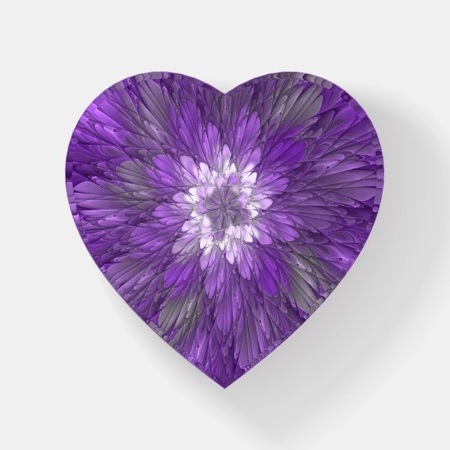 Psychedelic Purple Flower Abstract Fractal Art Paperweight (Front)