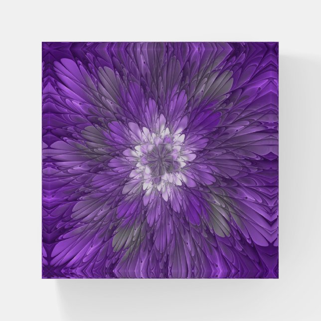 Psychedelic Purple Flower Abstract Fractal Art Paperweight (Front)