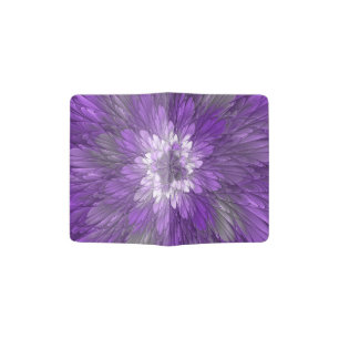 Psychedelic Purple Flower Abstract Fractal Art Passport Holder