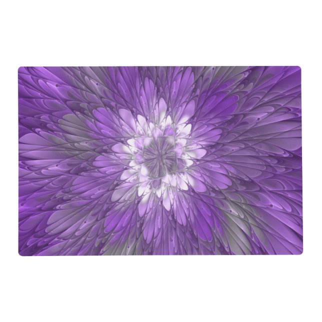 Psychedelic Purple Flower Abstract Fractal Art Placemat (Front)