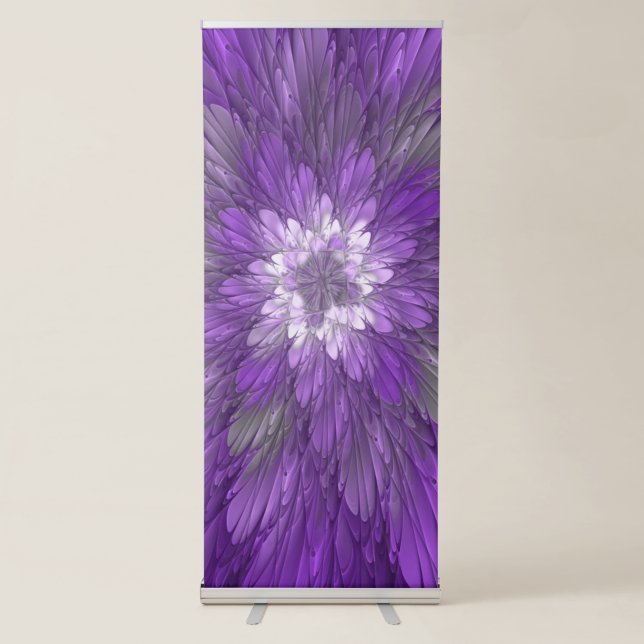 Psychedelic Purple Flower Abstract Fractal Art Retractable Banner (Front)