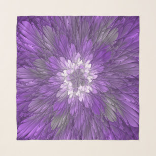 Psychedelic Purple Flower Abstract Fractal Art Scarf