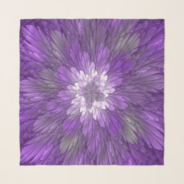 Psychedelic Purple Flower Abstract Fractal Art Scarf (Front)