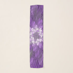 Psychedelic Purple Flower Abstract Fractal Art Scarf