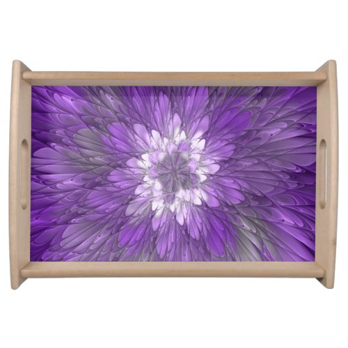 Psychedelic Purple Flower Abstract Fractal Art Serving Tray