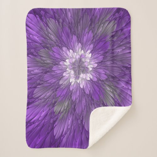 Psychedelic Purple Flower Abstract Fractal Art Sherpa Blanket