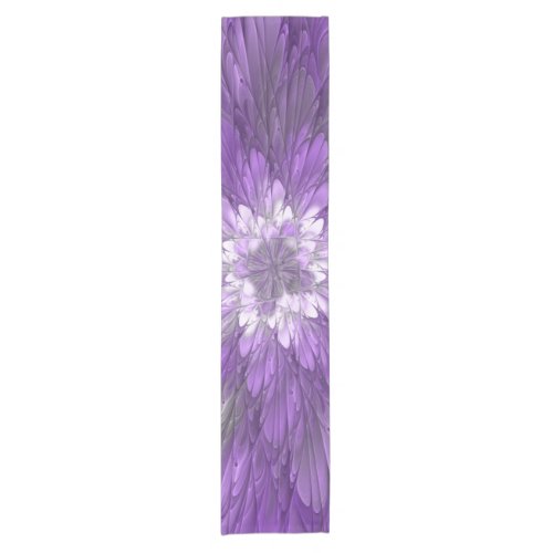 Psychedelic Purple Flower Abstract Fractal Art Short Table Runner