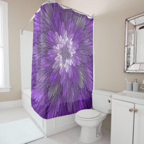 Psychedelic Purple Flower Abstract Fractal Art Shower Curtain