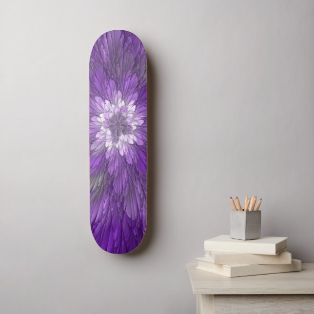 Psychedelic Purple Flower Abstract Fractal Art Skateboard (Wall Art)