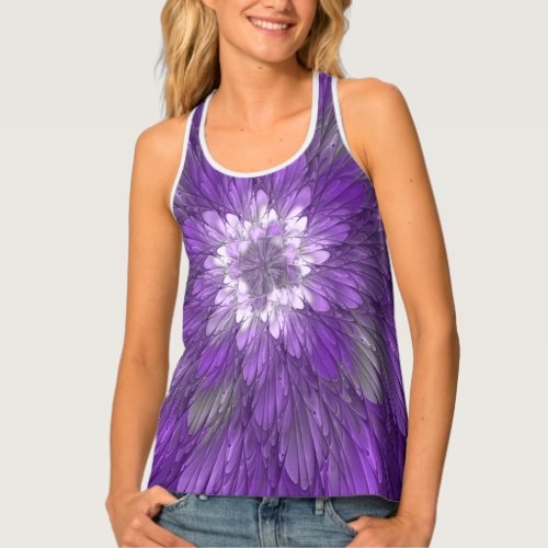 Psychedelic Purple Flower Abstract Fractal Art Tank Top