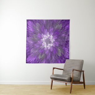 Psychedelic Purple Flower Abstract Fractal Art Tapestry
