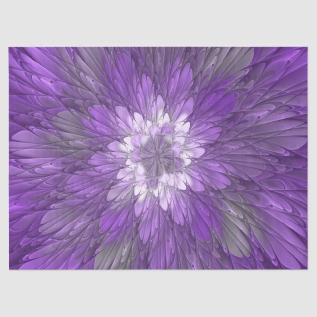 Psychedelic Purple Flower Abstract Fractal Art Tissue Paper (Front)
