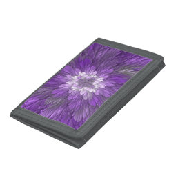 Psychedelic Purple Flower Abstract Fractal Art Trifold Wallet