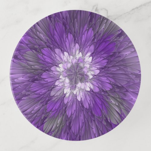 Psychedelic Purple Flower Abstract Fractal Art Trinket Tray