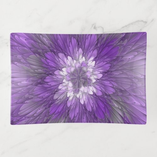 Psychedelic Purple Flower Abstract Fractal Art Trinket Tray