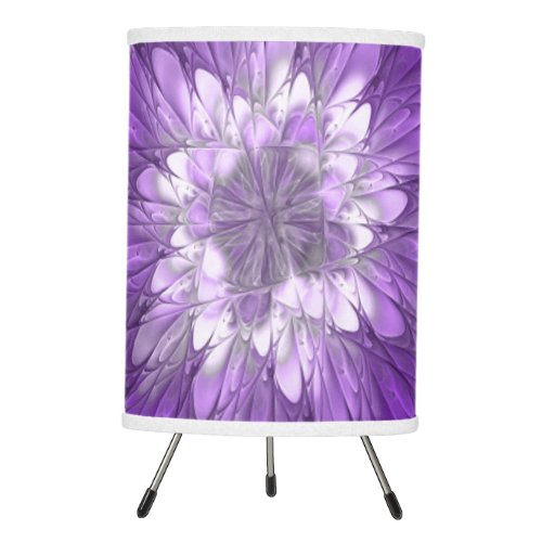 Psychedelic Purple Flower Abstract Fractal Art Tripod Lamp