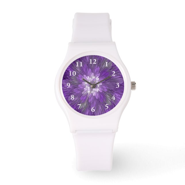 Psychedelic Purple Flower Abstract Fractal Art Watch (Front)
