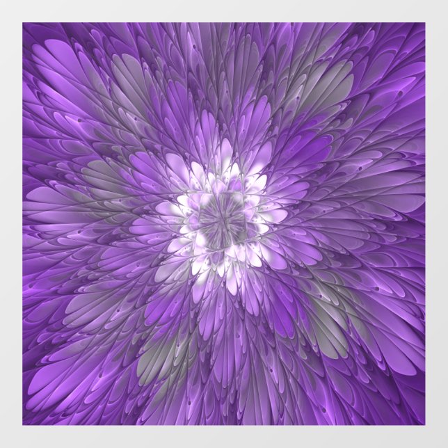 Psychedelic Purple Flower Abstract Fractal Art Window Cling (Sheet)