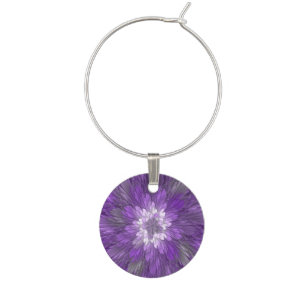 Psychedelic Purple Flower Abstract Fractal Art Wine Charm