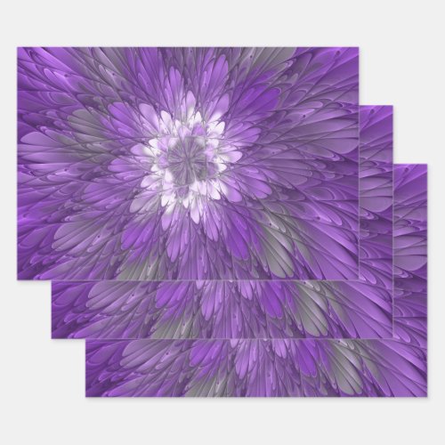 Psychedelic Purple Flower Abstract Fractal Art Wrapping Paper Sheets