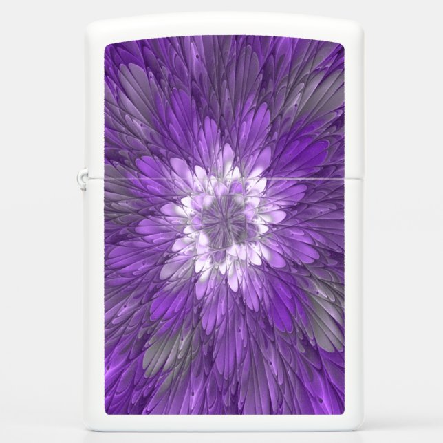 Psychedelic Purple Flower Abstract Fractal Art Zippo Lighter (Front)
