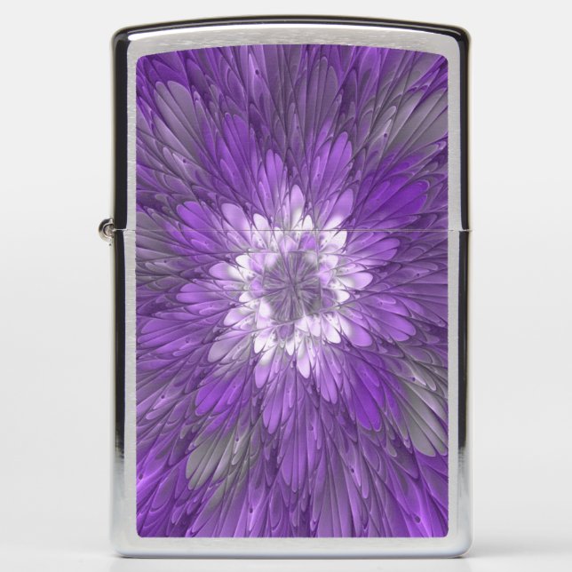 Psychedelic Purple Flower Abstract Fractal Art Zippo Lighter (Front)