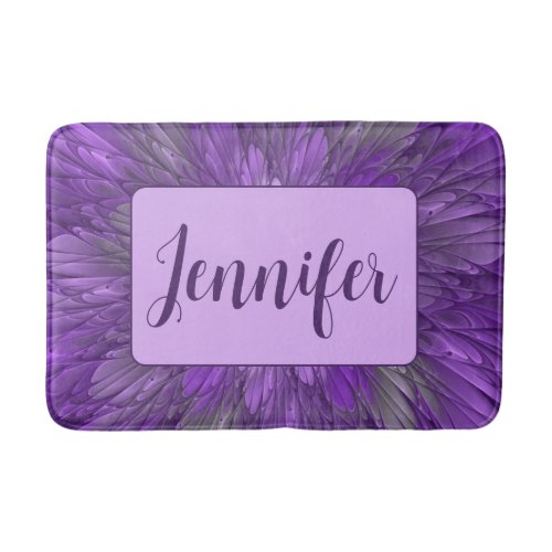 Psychedelic Purple Flower Abstract Fractal Name Bath Mat