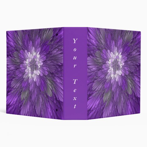 Psychedelic Purple Flower Abstract Fractal Text 3 Ring Binder